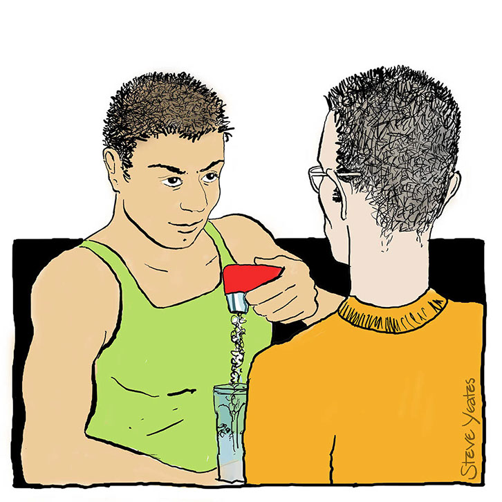 buff gay bartender cruising skinny man whose drink he's pouring